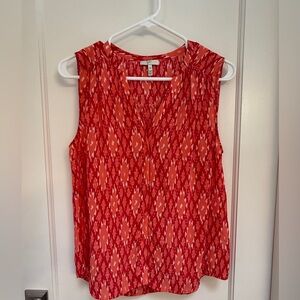 Joie 100% Silk Pink Coral Ikat Finnegan V-Neck Sleeveless Button-up Blouse XS